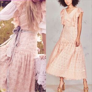 LoveShackFancy Cressida Dress pink lace in size XS